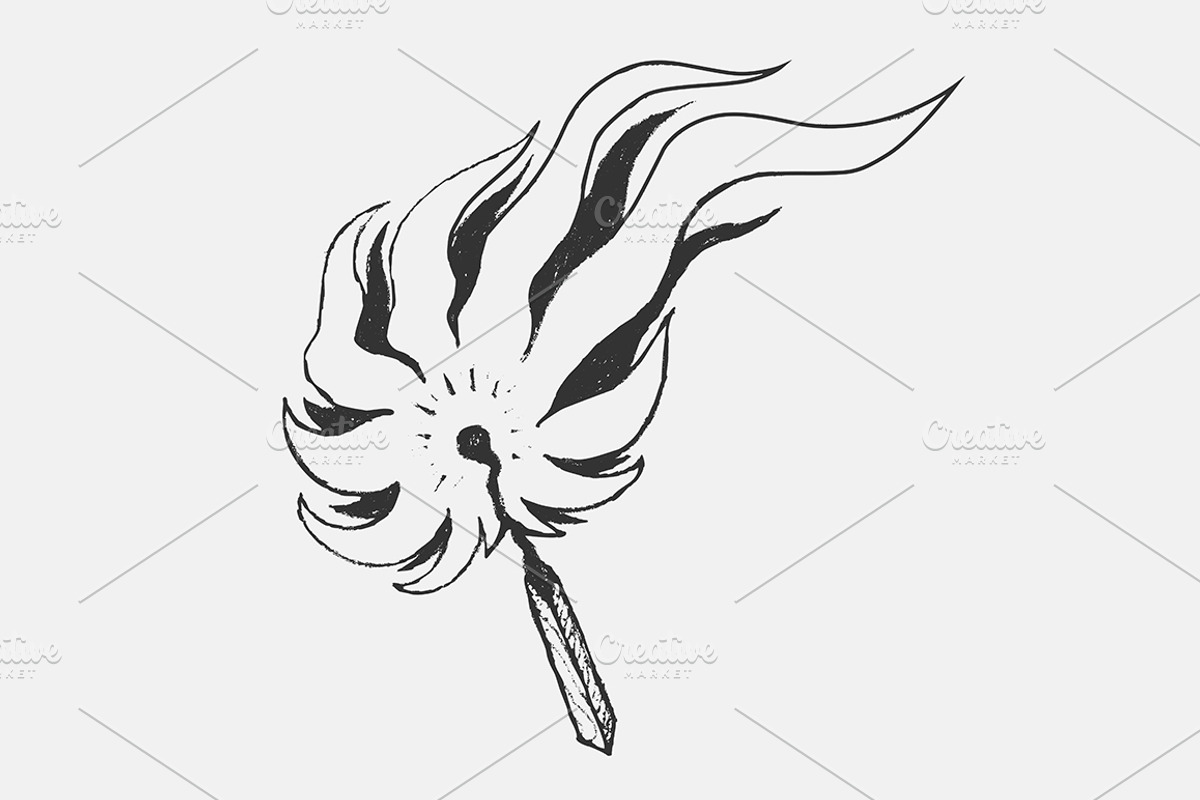 Burning match in style doodle, an Object Illustration by Mak_Art