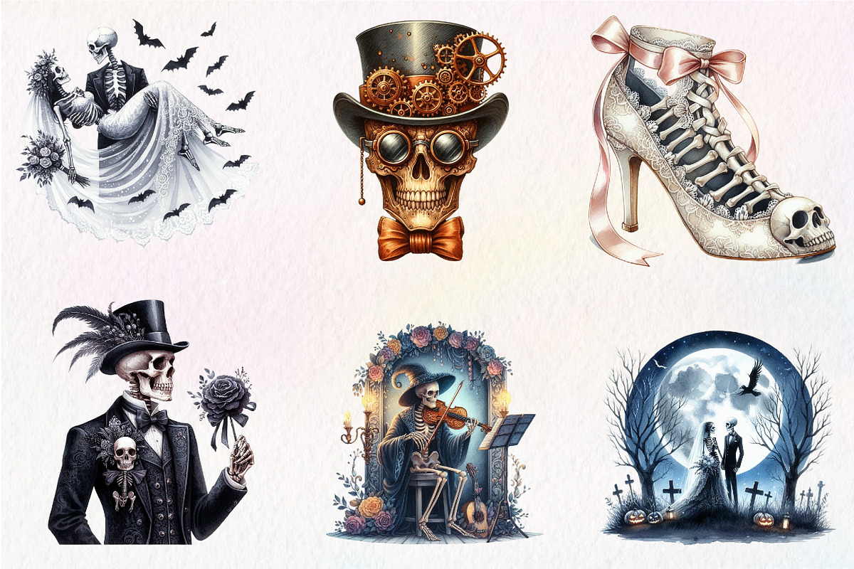 Halloween Skeletons Wedding Clipart, an Illustration by CreationArt (Photo 4 of 9)