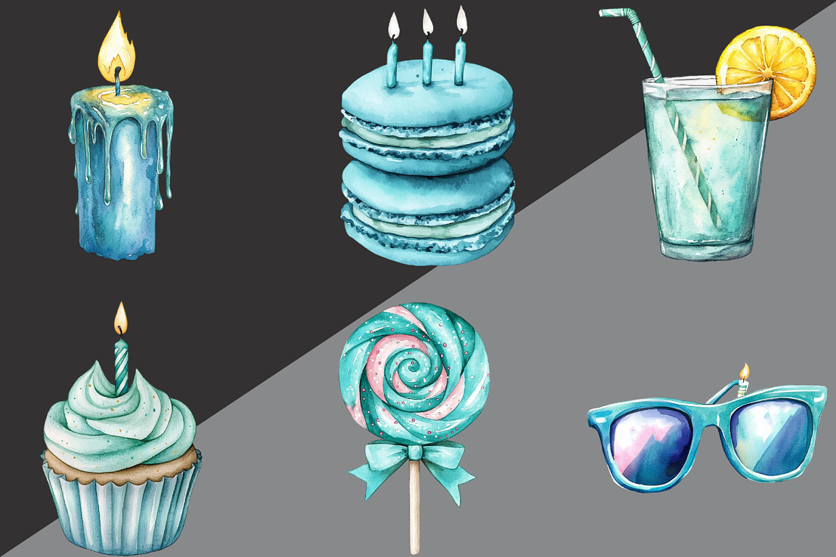 Teal Birthday Sublimation Clipart, an Illustration by Black Bird Studio (Photo 2 of 6)