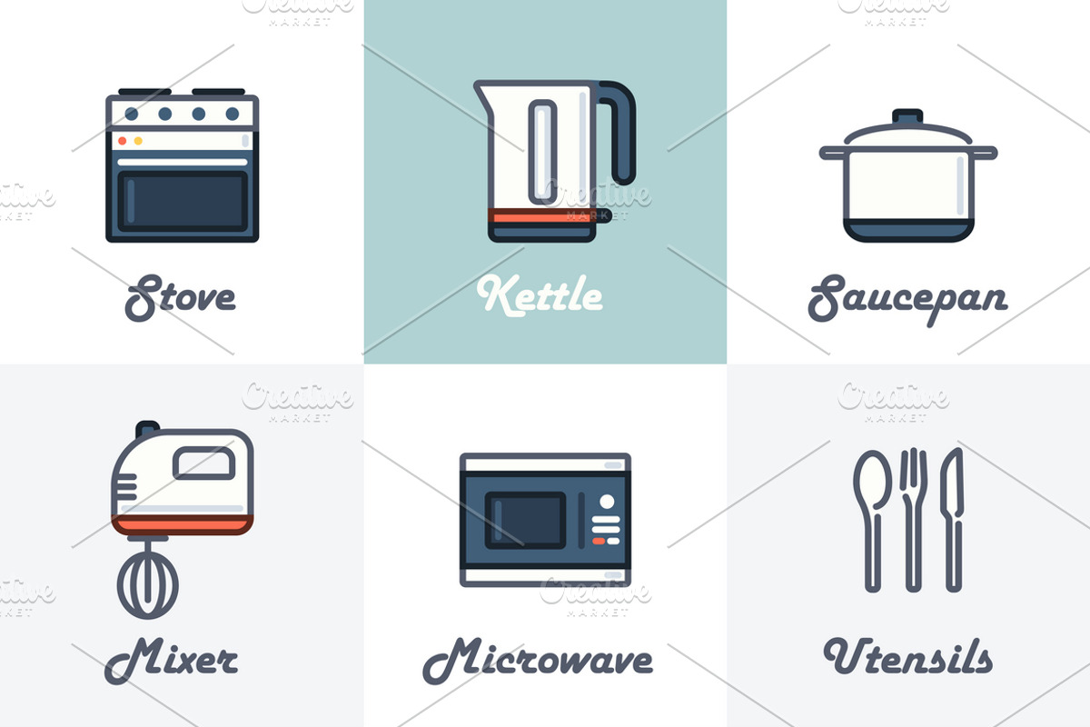 9 Kitchen Icons, an Outline Icon by Snitovets