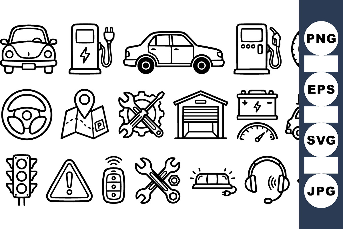 Minimalist Auto Icon Clipart Set, an Illustration by designvectx (Photo 1 of 3)
