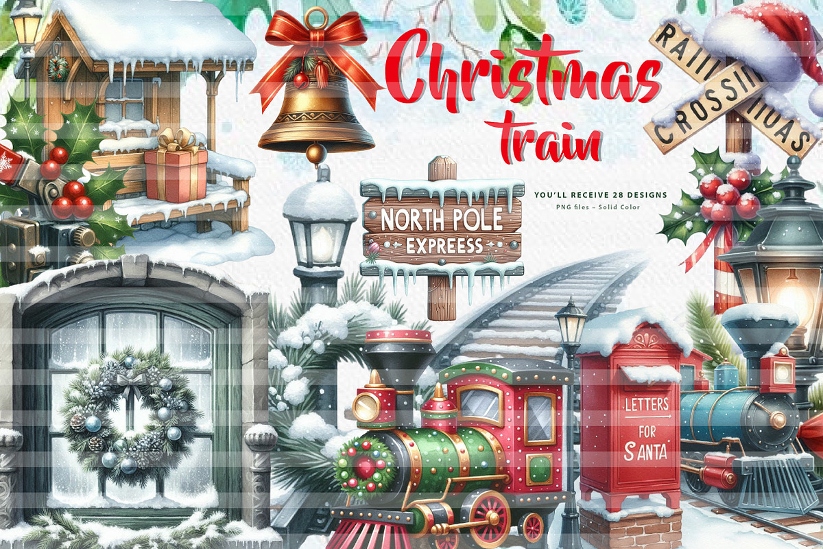 Christmas Train Station Clipart, an Illustration by CreationArt (Photo 1 of 5)