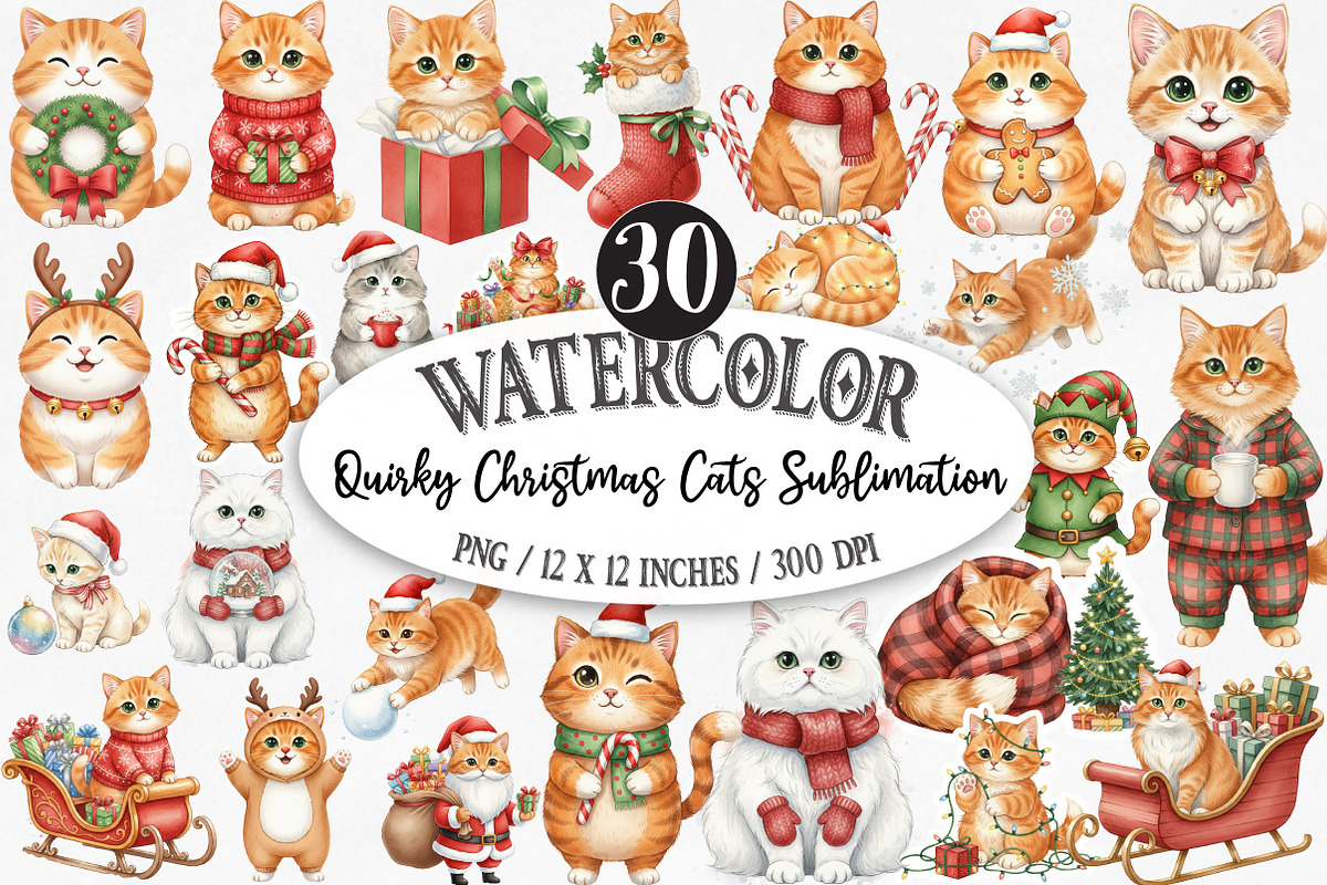 Quirky Christmas Cats Sublimation, an Illustration by Designking (Photo 1 of 5)