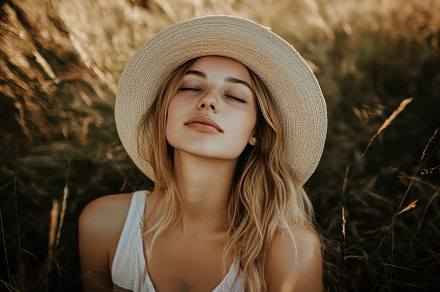 Young woman enjoys tranquility while, a Photo by Tanuart