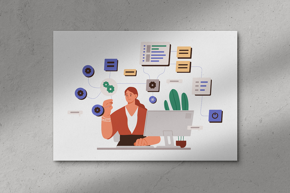 Woman working with data on computer, a Person Illustration by Good Studio (Photo 3 of 3)