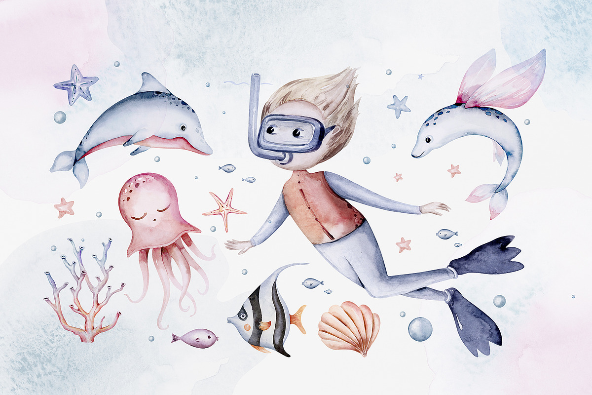 Under the sea watercolor set Part II, an Animal Illustration by Peace ART (Photo 5 of 22)