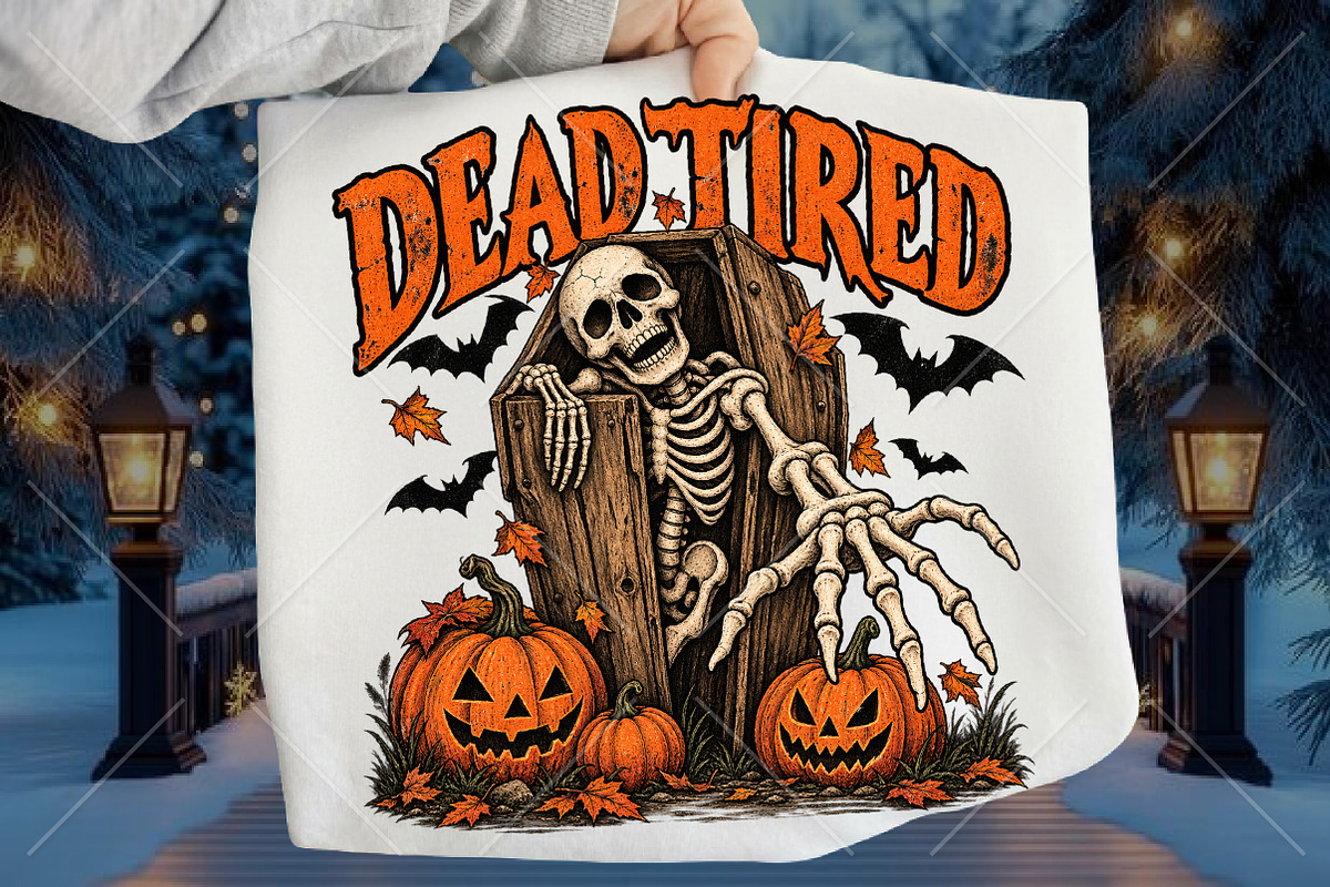 Halloween Dead Tired Skeleton Coffin, a Seasonal Illustration by Canvas Craft (Photo 1 of 6)