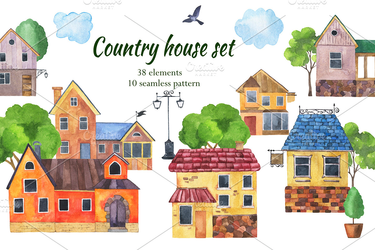 Country house set, an Illustration by Watercolor & sketches (Photo 1 of 7)