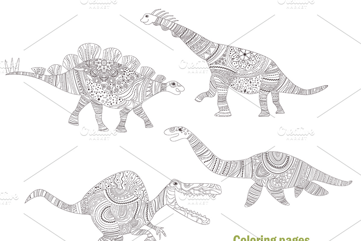 Dinosaurs. Coloring pages, a Background Graphic by Anna Violet (Photo 2 of 6)