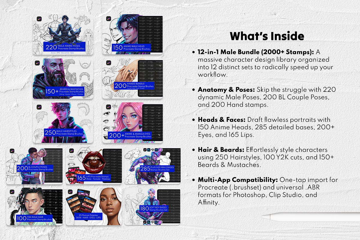 Male Character Procreate Stamps, a Brush Add-On by Selentaori Studio (Photo 2 of 17)
