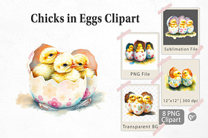 Chicks in Eggs Clipart, a Graphic by Artnoy