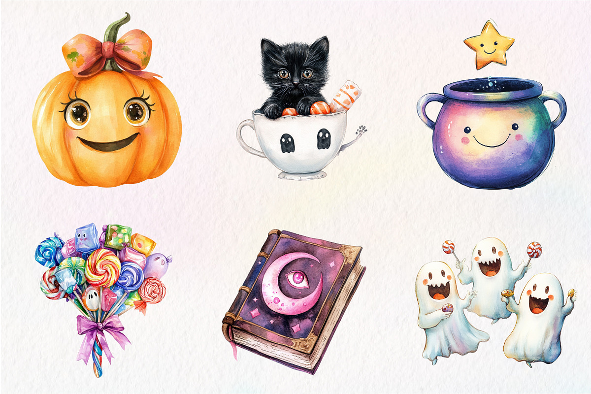 Cute Watercolor Halloween Set, an Illustration by CreationArt (Photo 5 of 5)