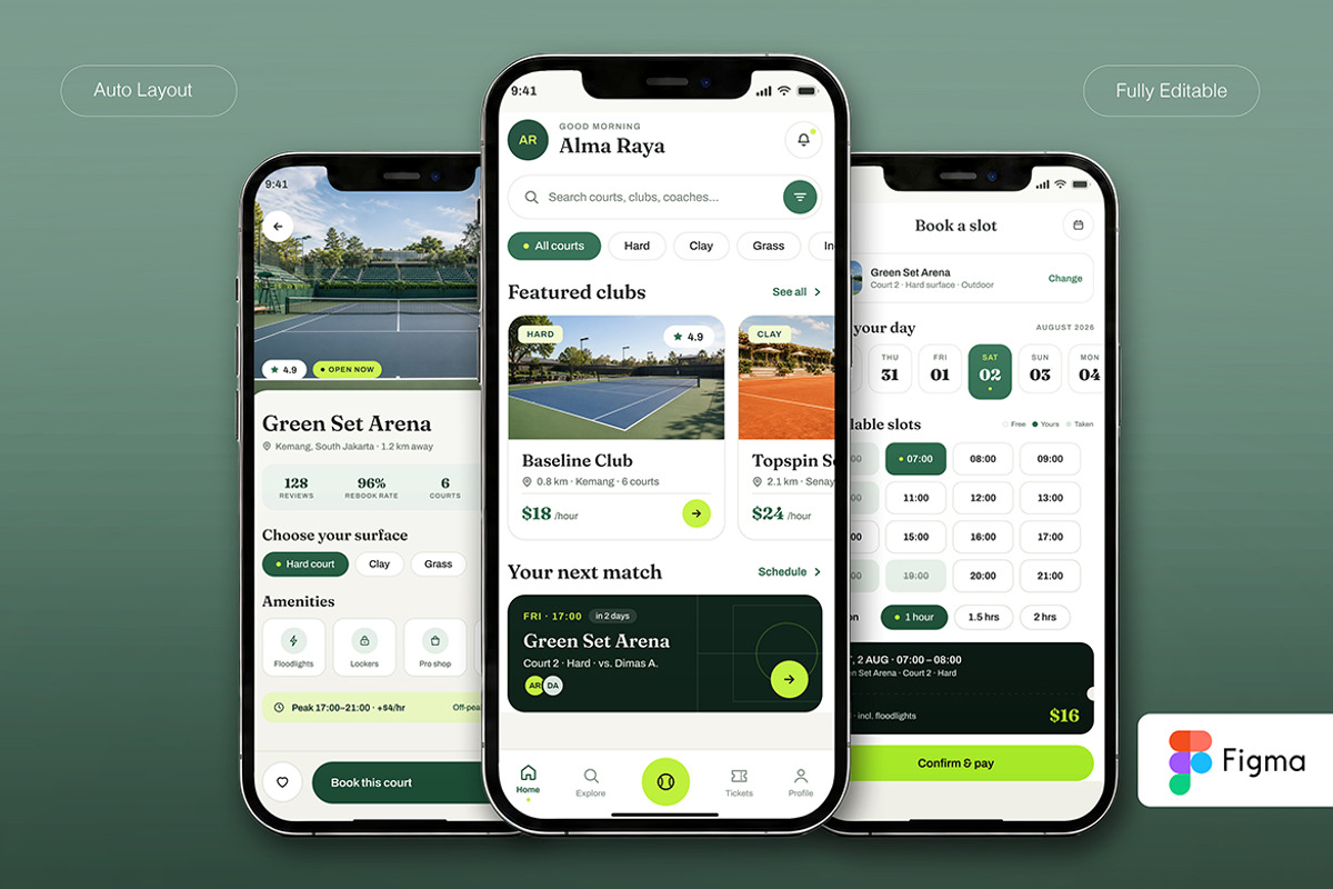 Courtly – Tennis Court Booking App, an UI Kit Template by Pitchlook.Studio (Photo 2 of 4)
