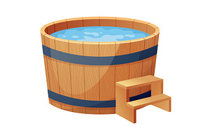 Wooden bath. Wood tub, cartoon, an Illustration by Things for designers