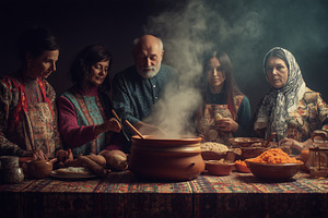 A group of five people, including an elderly man and four women, gathered aroun, a Person Photo by Textures & Backgrounds