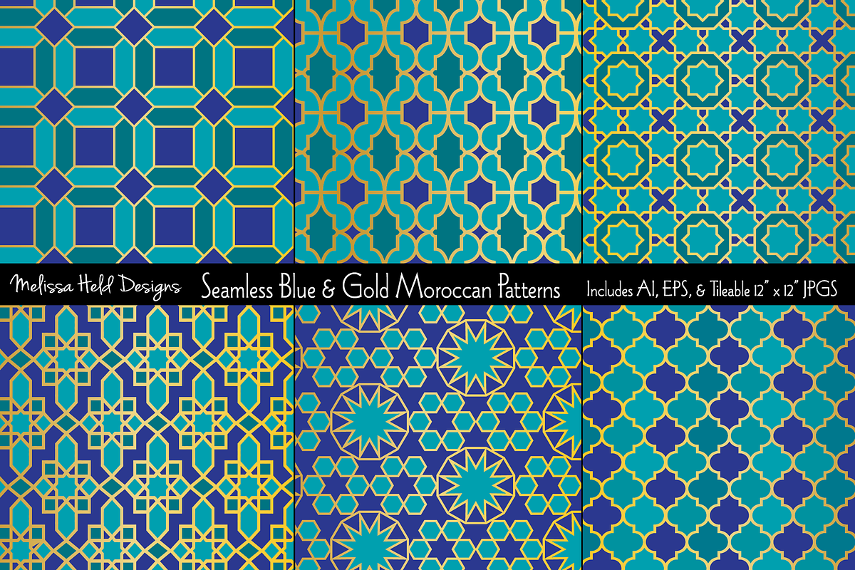 Seamless Blue Gold Moroccan Patterns