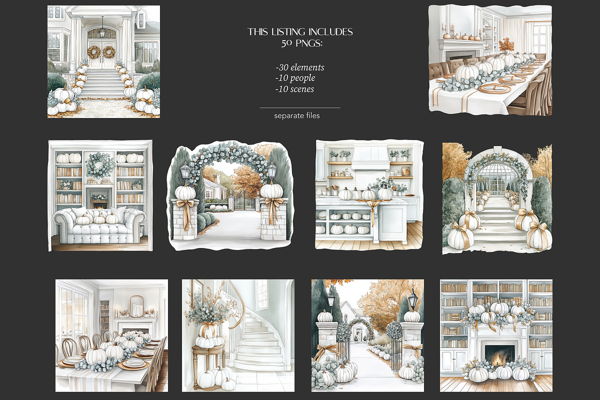 Elegant Autumn White Pumpkin Clipart, a Seasonal Illustration by GlamArtZhanna (Photo 8 of 8)