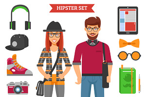 Hipster Couple Decorative Icons Set