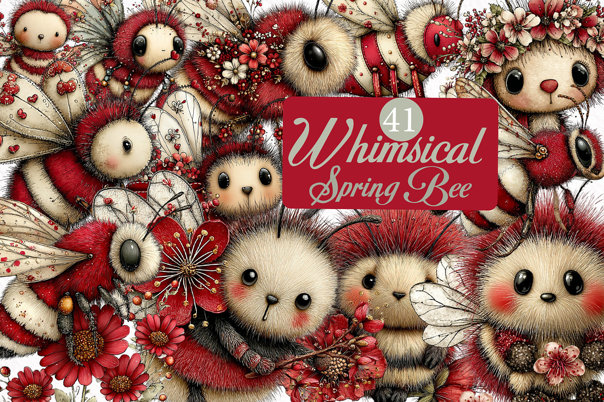 Whimsical Spring Bee Clipart PNG, an Illustration by DreamArtGraphic (Photo 1 of 8)
