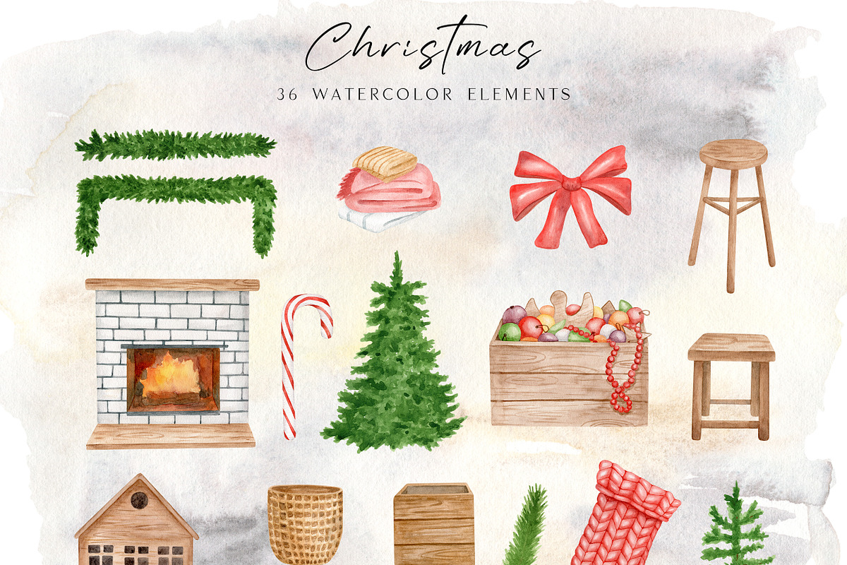 Cozy Christmas Watercolor Collection, a Decorative Illustration by Olya Haifisch (Photo 3 of 12)