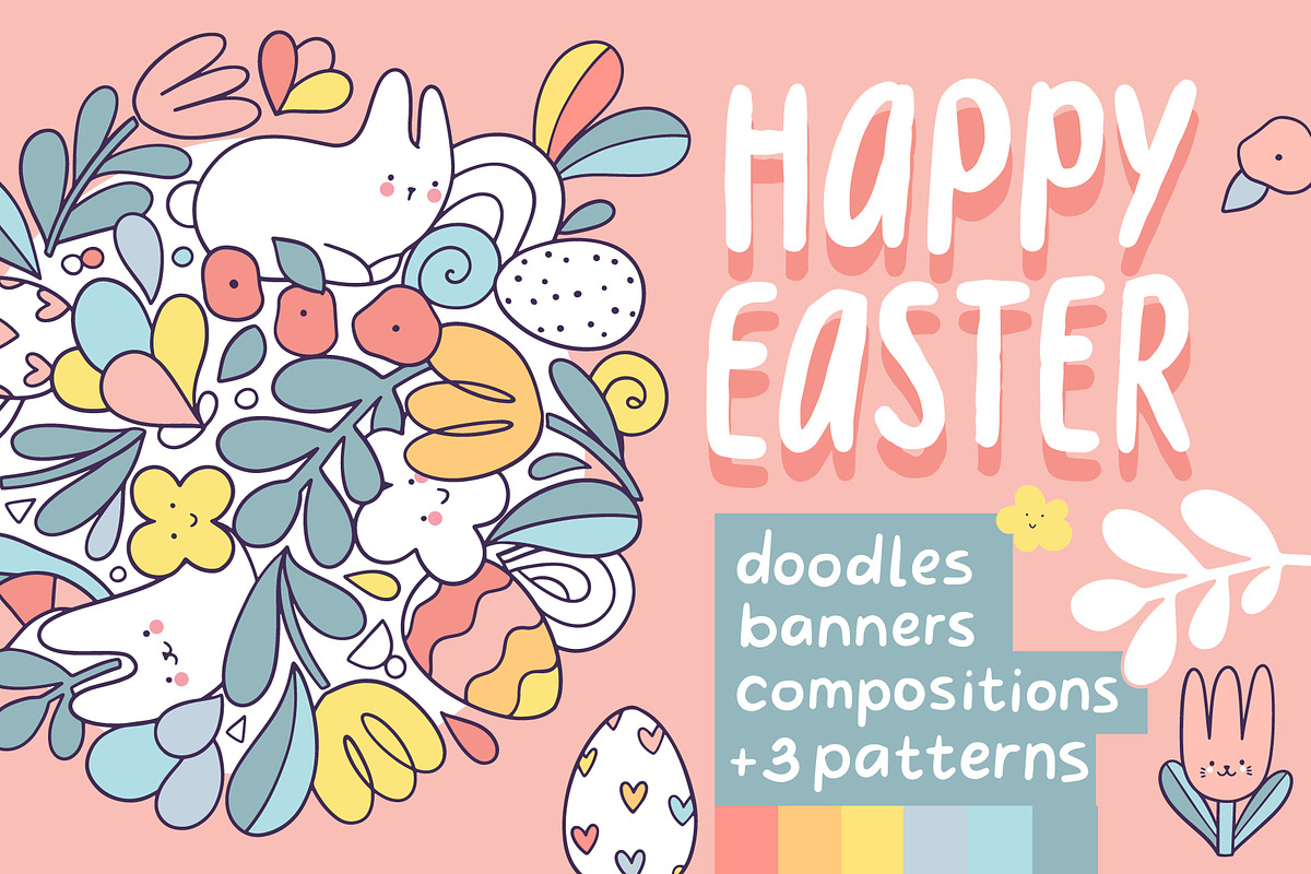 Happy Easter doodles and patterns, an Illustration by kostolom3ooo (Photo 1 of 11)