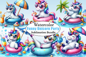 Funny Unicorn In Pool Party Clipart