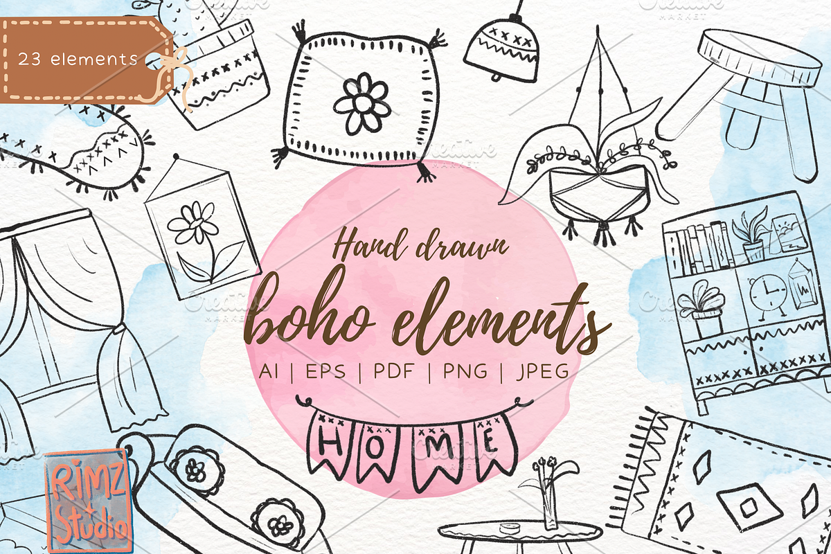 Hand Drawn Boho Vector Kit, an Object Illustration by RimzStudio (Photo 1 of 7)