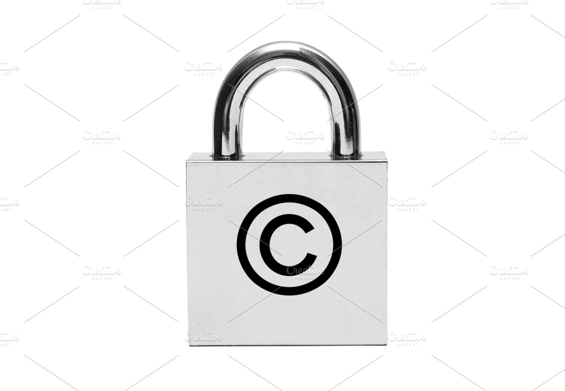 Silver padlock with copyright sign, a Photo by saiko3p