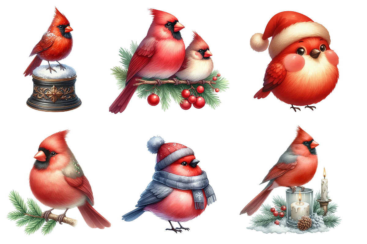 Cute Christmas Cardinal Clipart, an Illustration by Designworld (Photo 2 of 5)