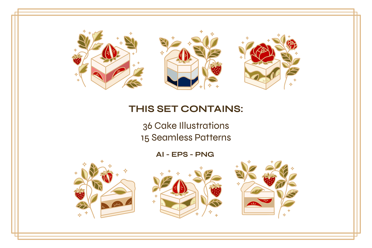 Sweet Cakes - Elements & Patterns, a Food Illustration by Artflorara (Photo 2 of 12)