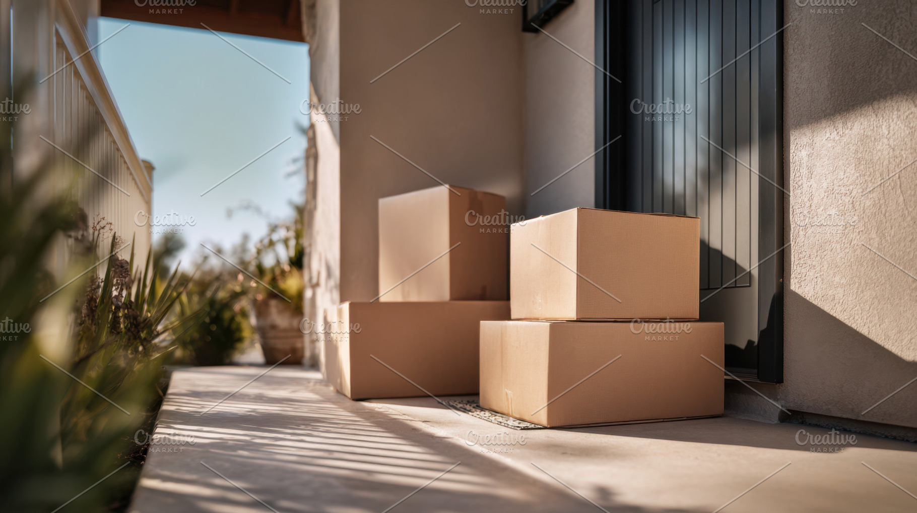 Packages sit on a porch in sunlight, a Photo by Beautiful things