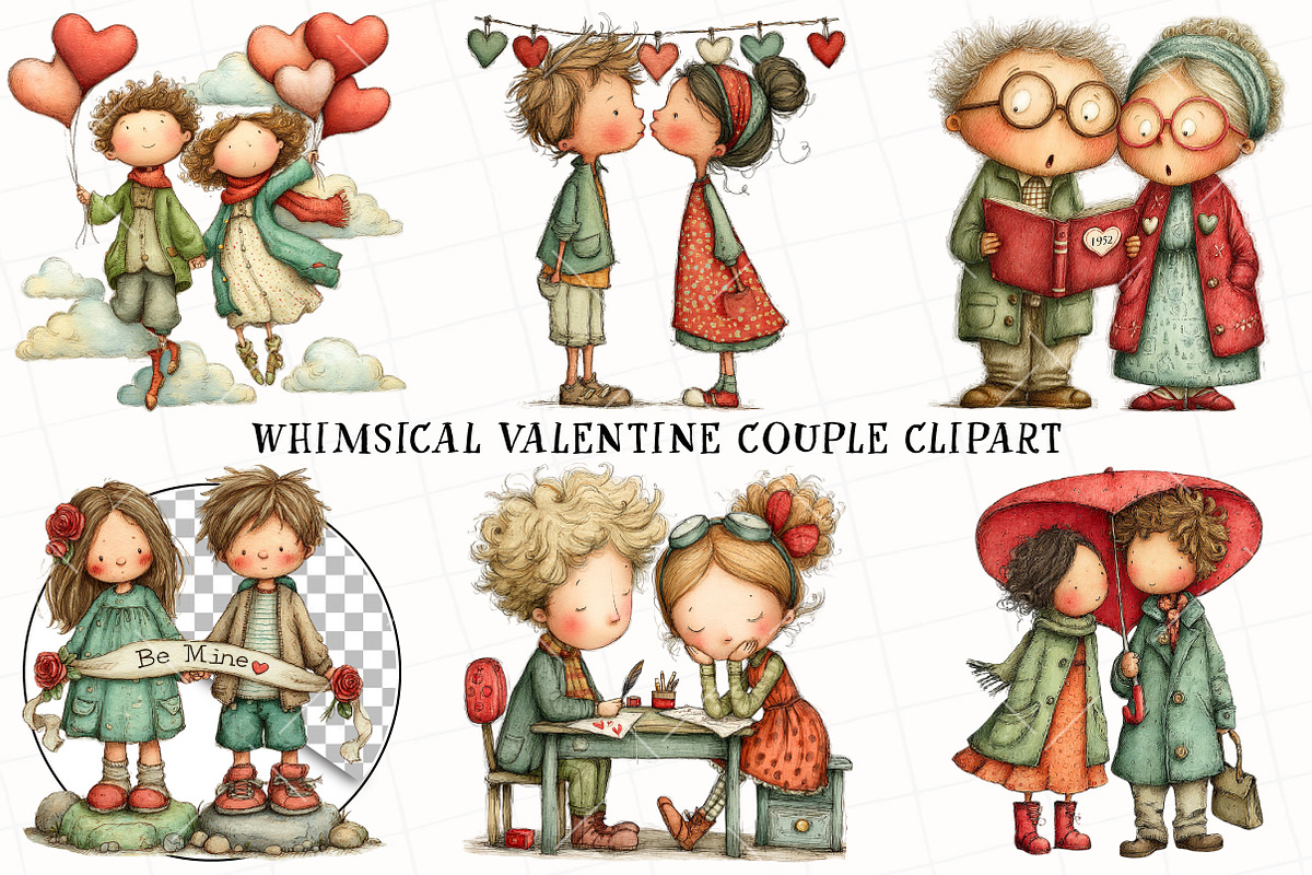 Whimsical Valentine Couple Clipart, an Illustration by OK Design (Photo 2 of 6)