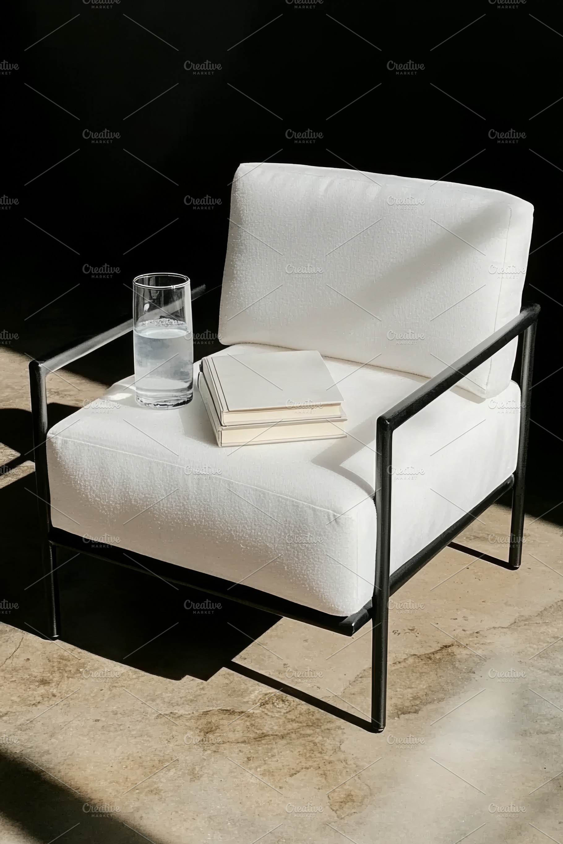 Empty chair with books and glass, a Photo by Dvoevnore photos
