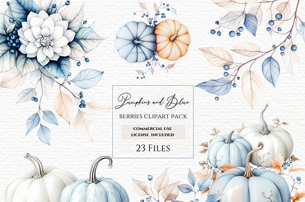 Fall watercolor clipart blue berries, a Decorative Illustration by Invite to Clipart