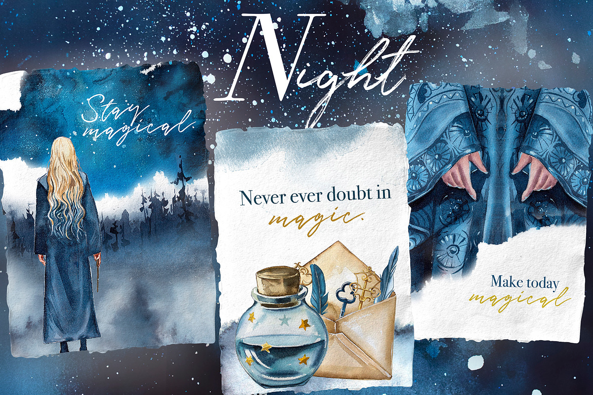 Hand-Painted Night Clipart Set, an Animal Illustration by ArtCreationsDesign (Photo 26 of 29)