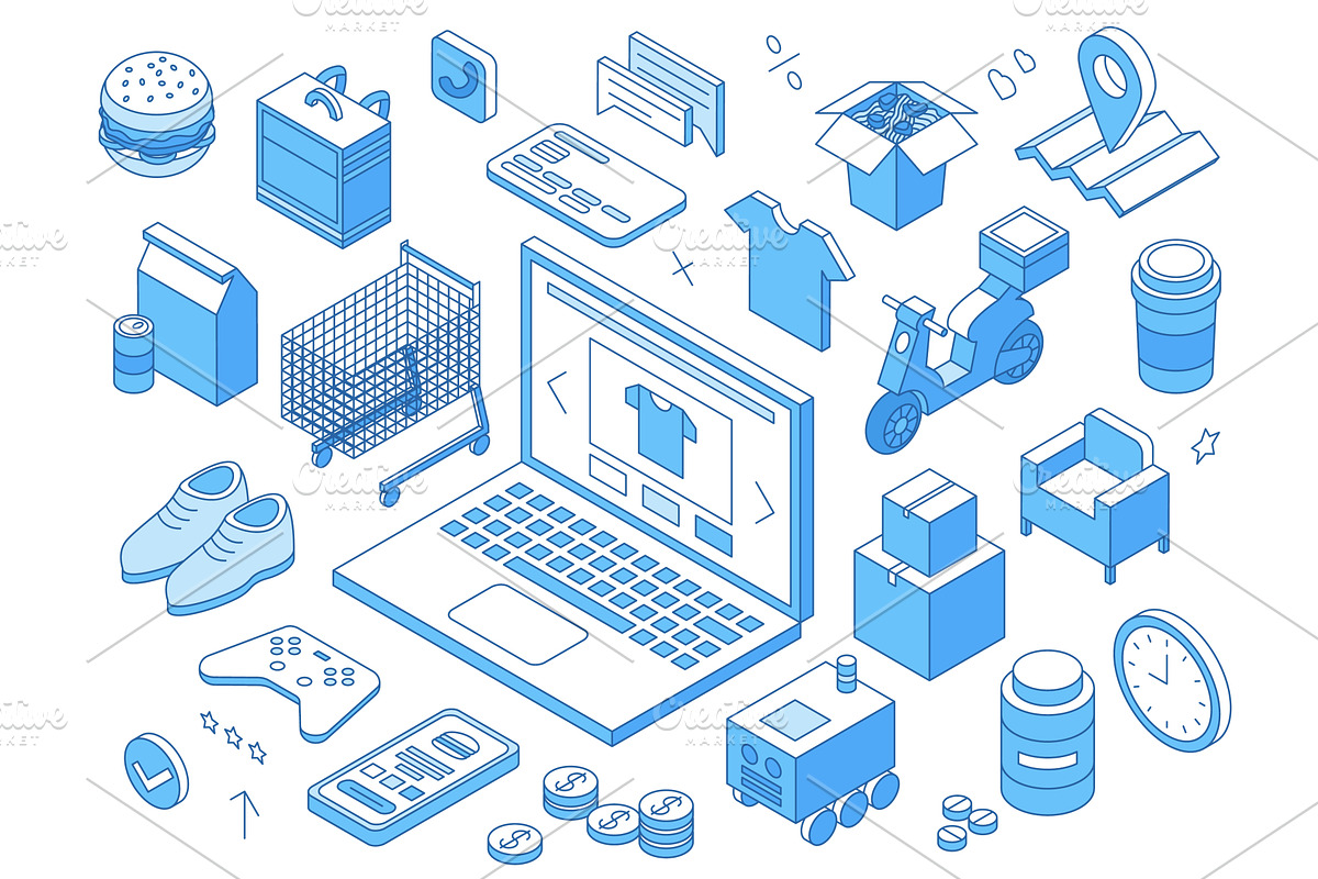 Isometric smart online shopping, a Technology Illustration by Valerie Bodnar