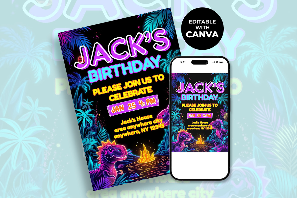 Dinosaur Birthday Invitation, an Invitation Template by M9 Design (Photo 2 of 4)
