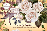 Ivory Roses - Watercolor Floral Set, an Illustration by Nadiia Hanina (Thumbnail 1 of 3)