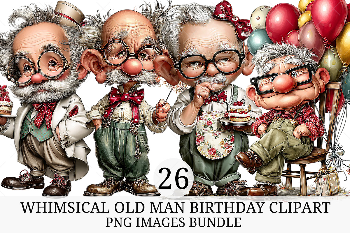 Whimsical Old Man Birthday Clipart, an Illustration by Craft Nest (Photo 1 of 8)
