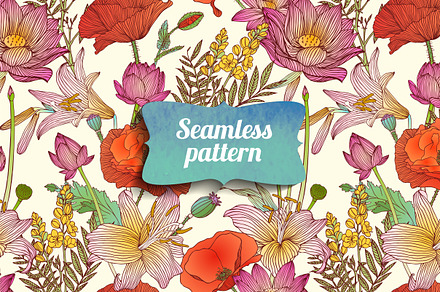Assorted flowers seamless pattern