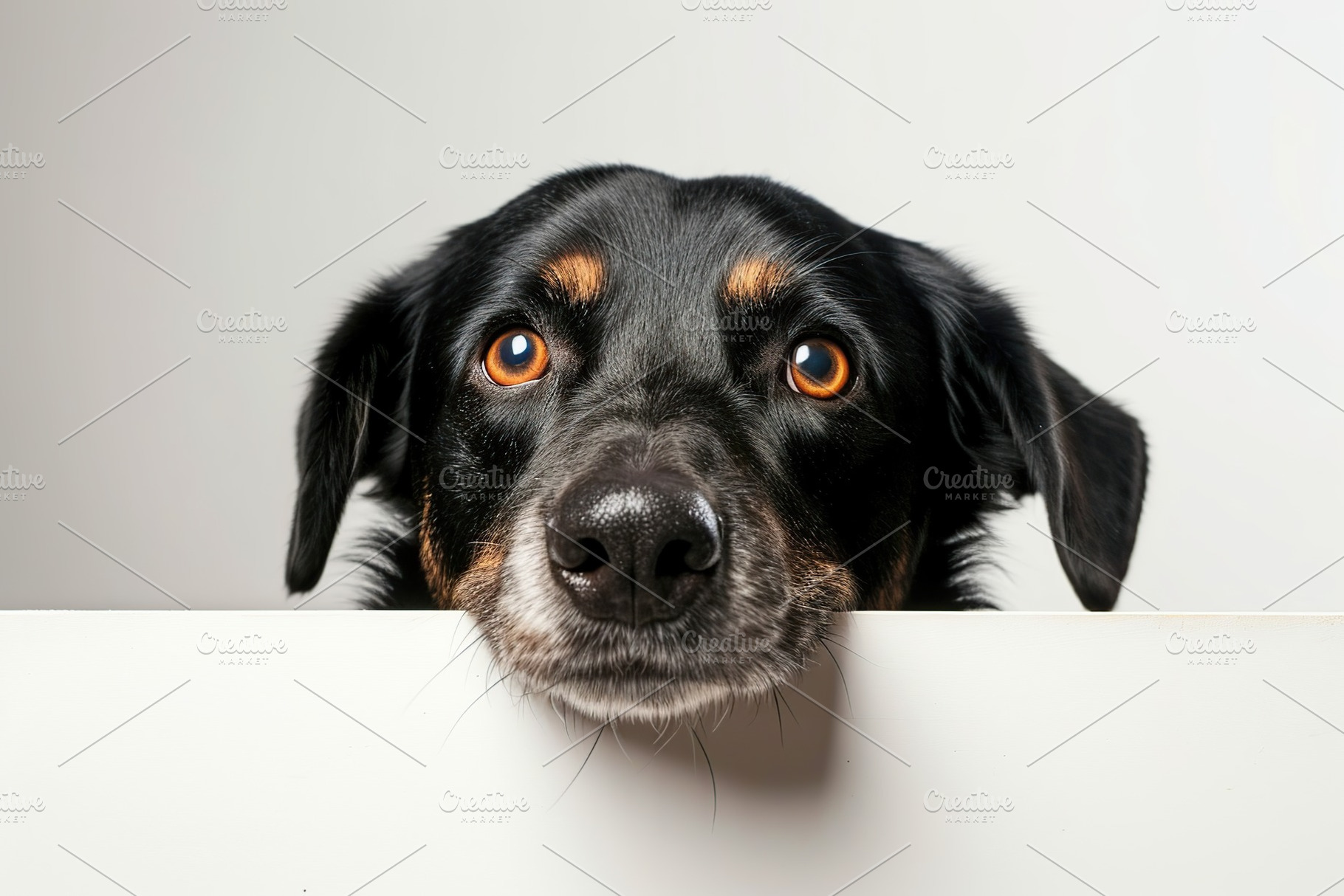 Cute dog peeking out of blank banner, an Animal Photo by AlyaAnd