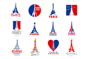 Paris eiffel tower icons, france, an Illustration by Vector Tradition