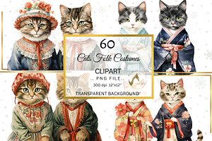 Cats In Folk Costumes Printable PNG