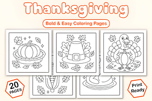 Thanksgiving Bold & Easy Coloring, a Seasonal Illustration by Coco Bloom