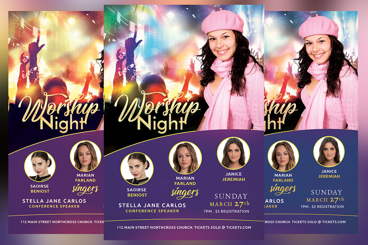 Worship Night Church Flyer, a Flyer Template by KiraYamato Design Studio