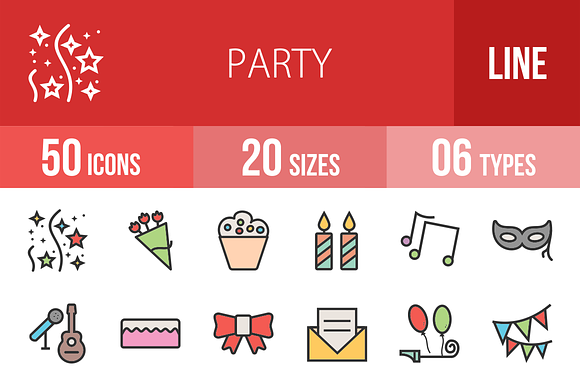 50 Party Line Filled Icons