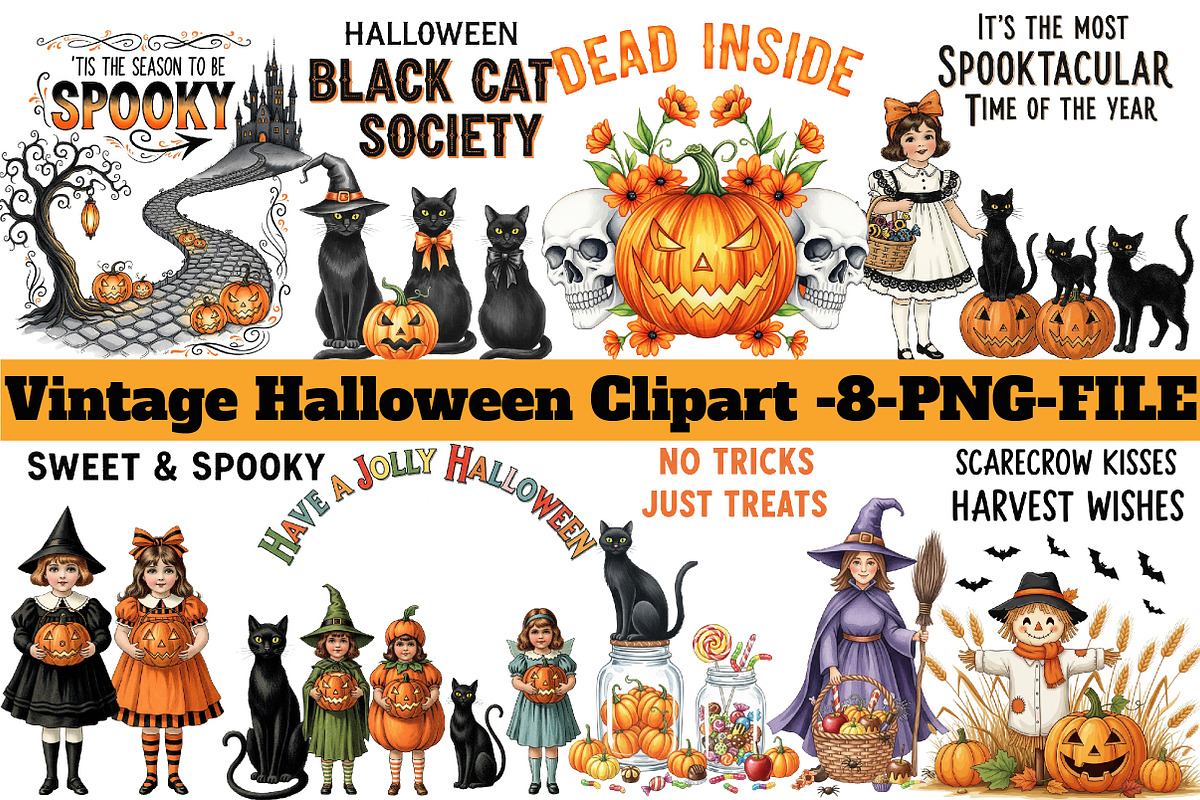 Vintage Halloween Clipart, an Illustration by DreamArtGraphic (Photo 1 of 5)