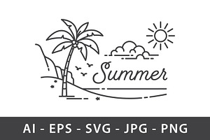 Summer tropical island line art, a Branding & Logo Template by Saba Vector