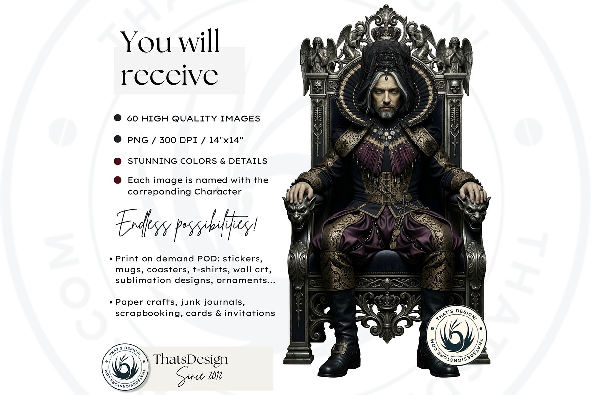 Dark Fantasy Rulers Gothic Clipart 1, a Person Illustration by ThatsDesignArt (Photo 2 of 11)