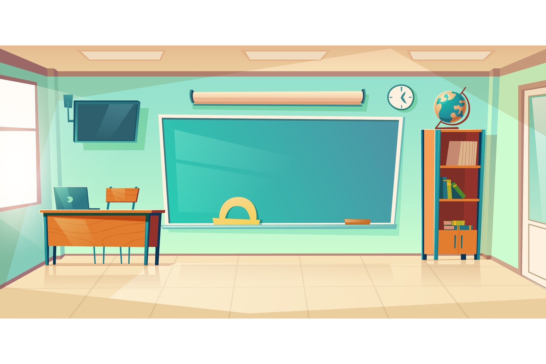 Empty classroom interior, school or, a Decorative Illustration by art ...